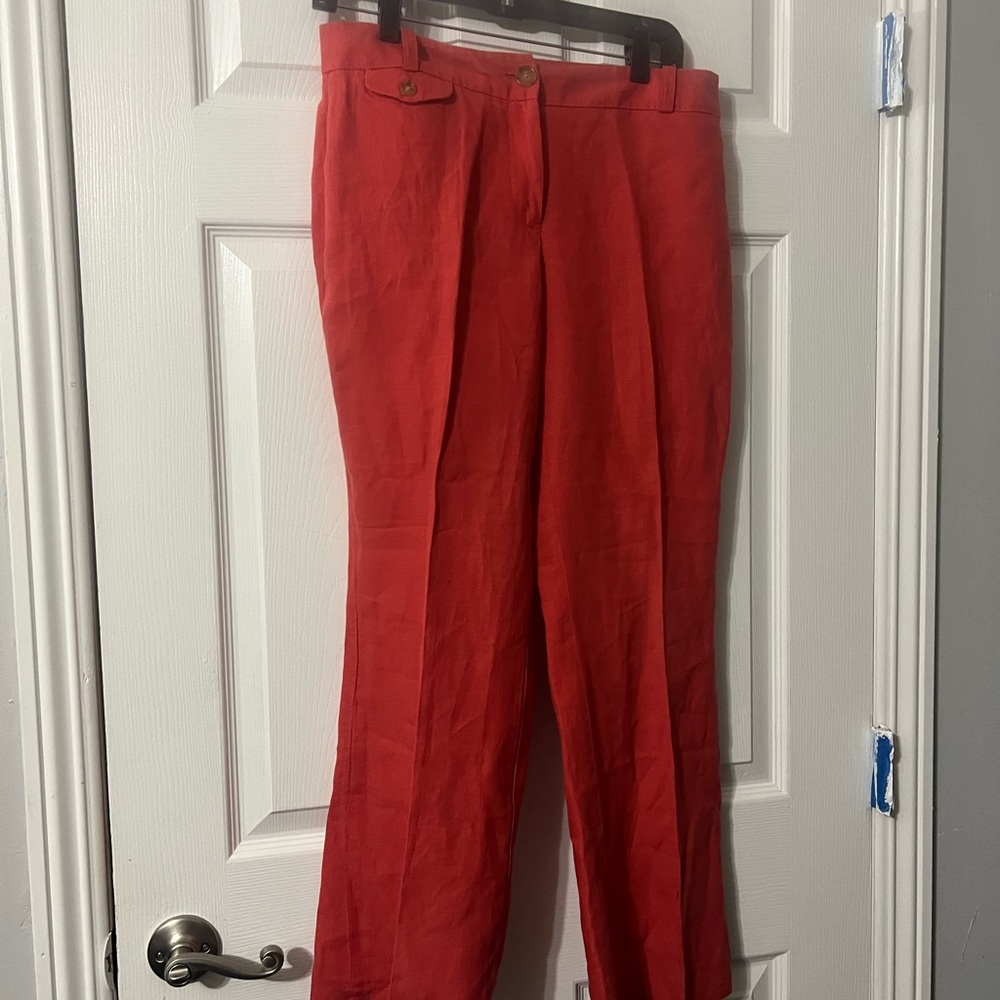 LOFT Women's Red Wide Leg Pants 100% Linen